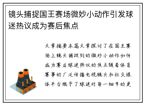 镜头捕捉国王赛场微妙小动作引发球迷热议成为赛后焦点