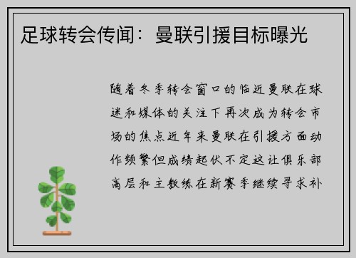 足球转会传闻：曼联引援目标曝光